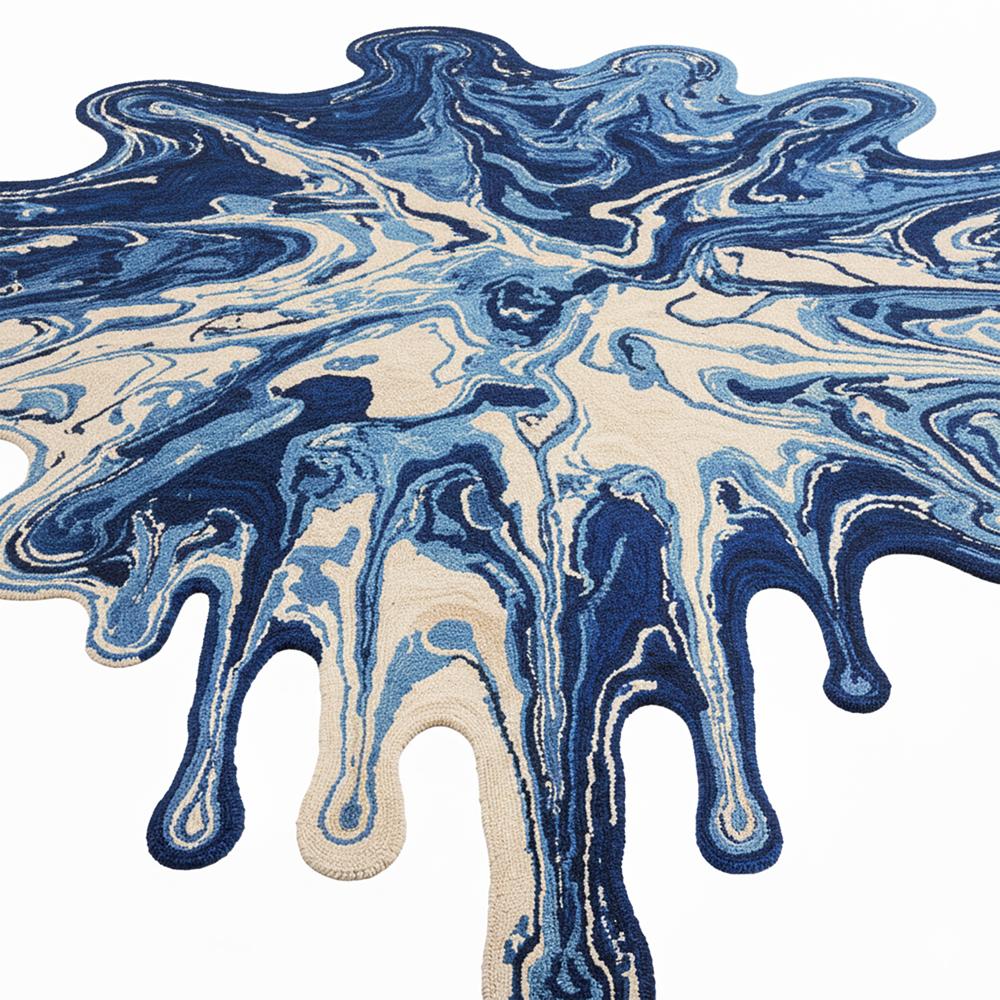 Blue Melting Paint Splash Irregular Wool Rug