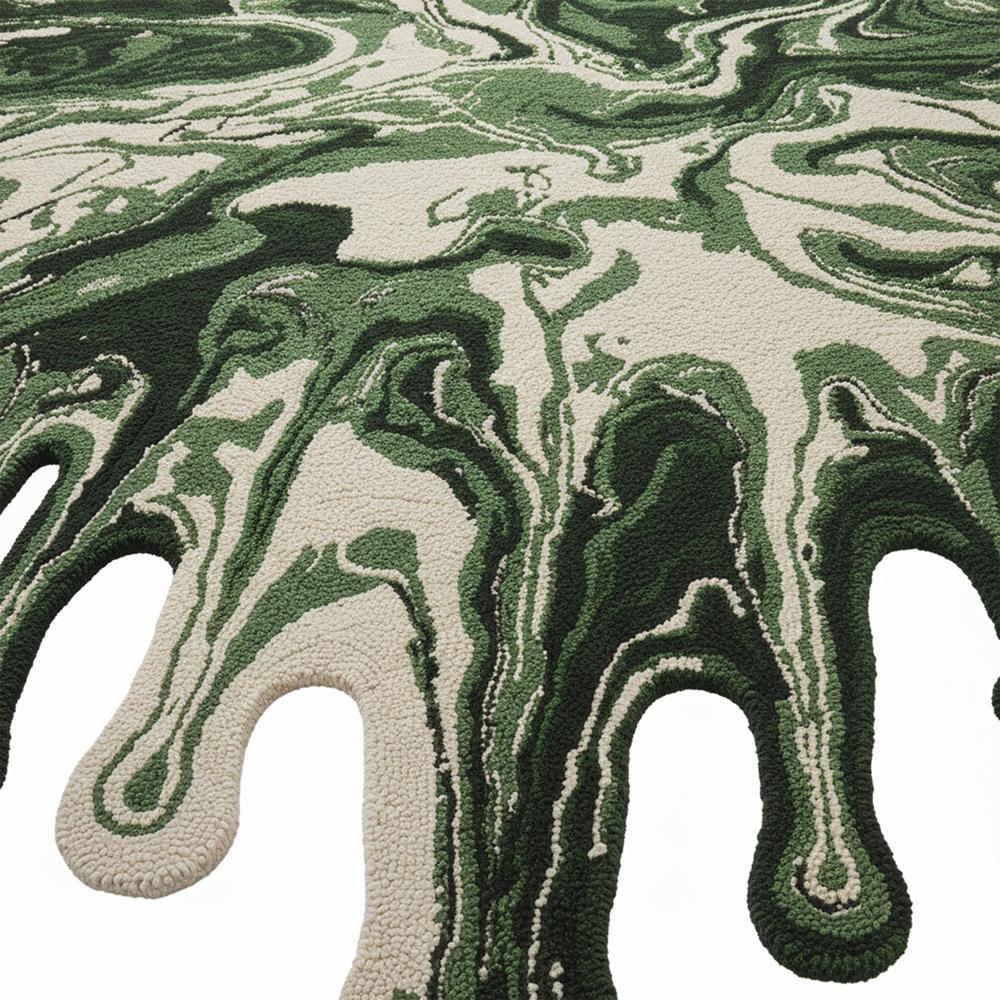 Green Melting Paint Splash Irregular Wool Rug