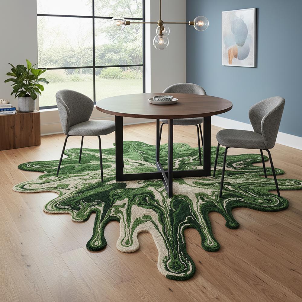 Green Melting Paint Splash Irregular Wool Rug