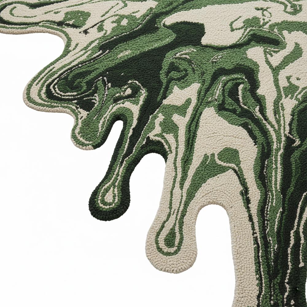 Green Melting Paint Splash Irregular Wool Rug