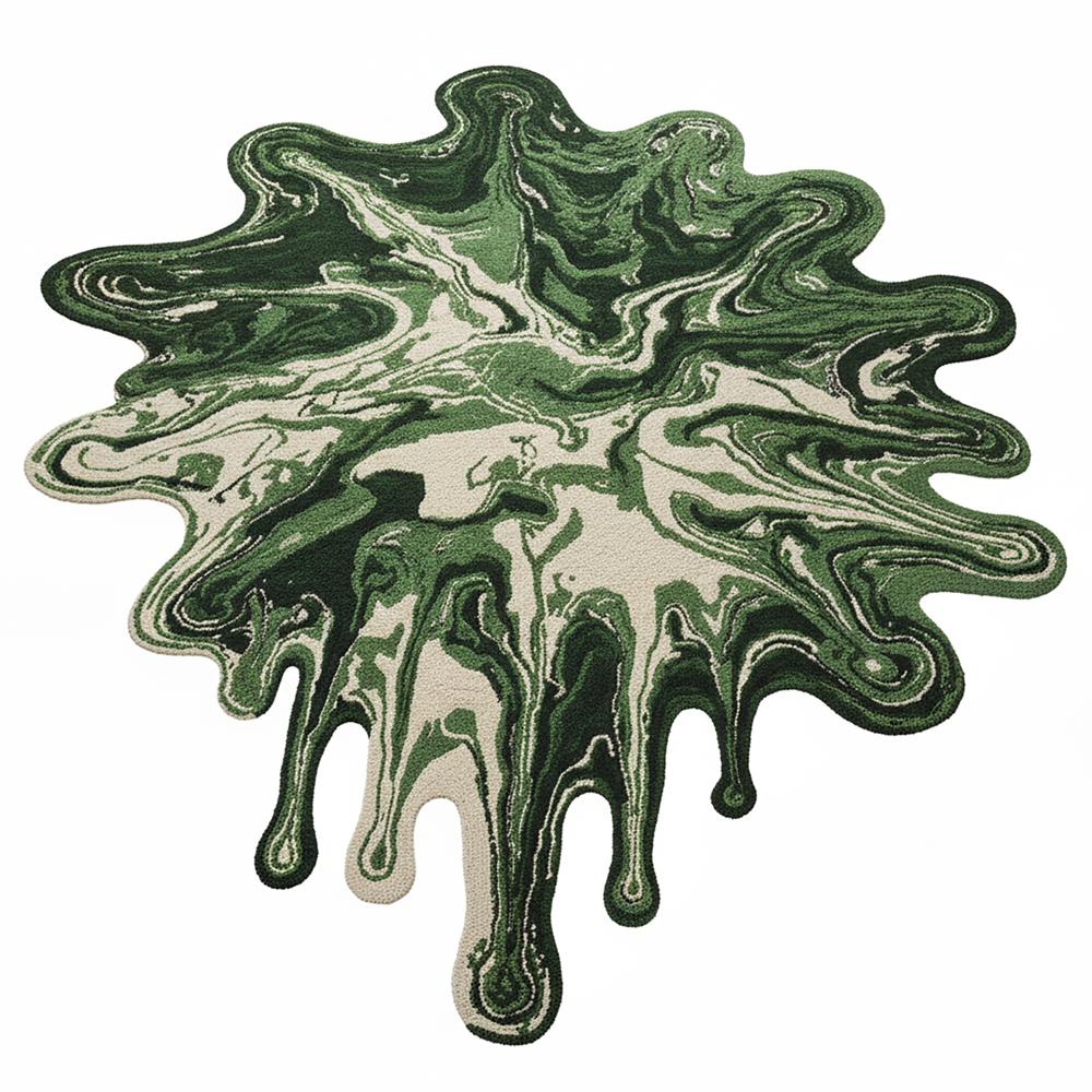Green Melting Paint Splash Irregular Wool Rug