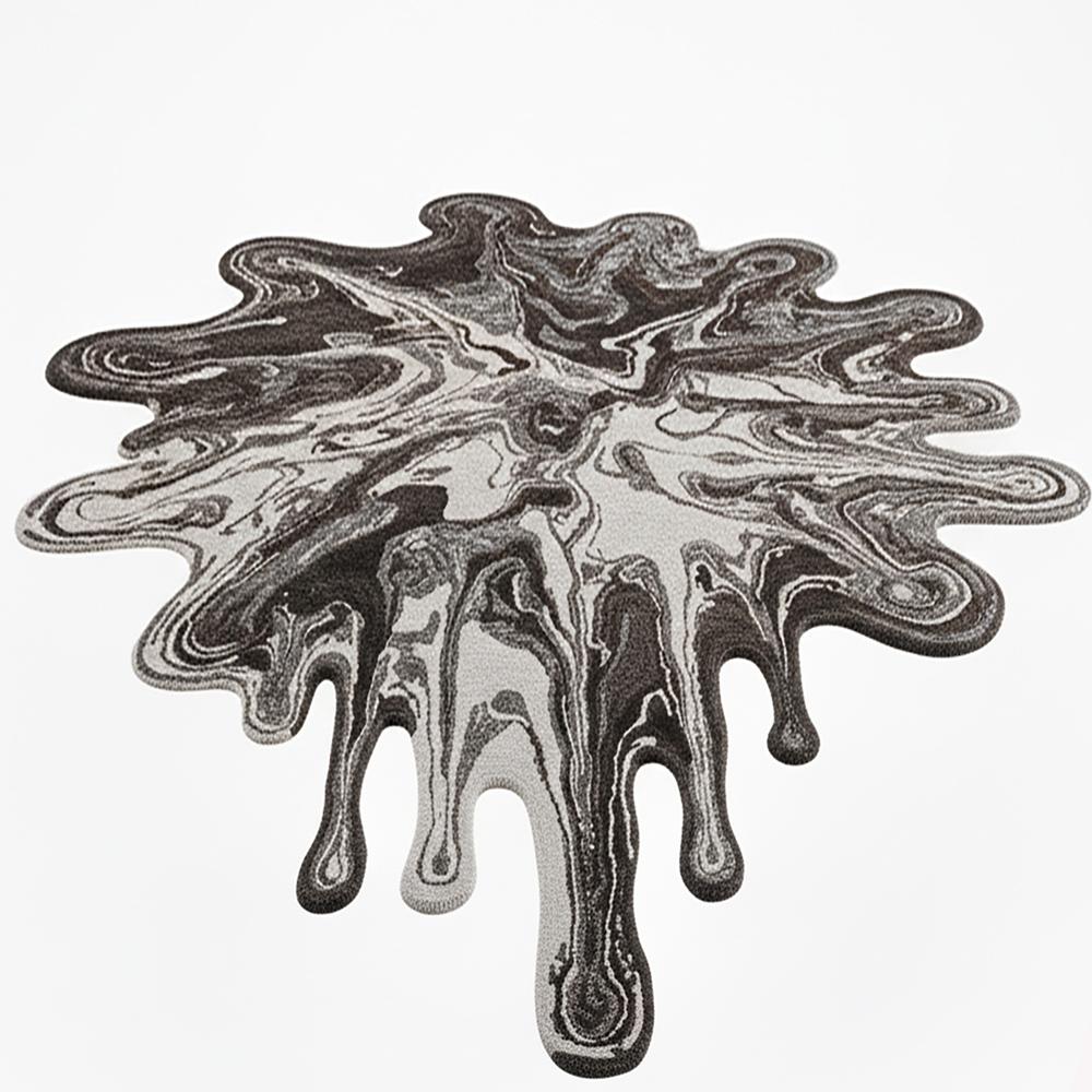 Black & Grey Melting Paint Splash Irregular Wool Rug