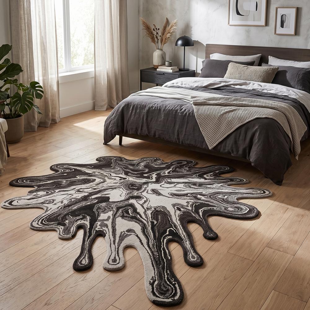 Black & Grey Melting Paint Splash Irregular Wool Rug