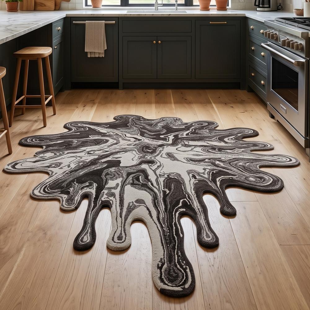 Black & Grey Melting Paint Splash Irregular Wool Rug