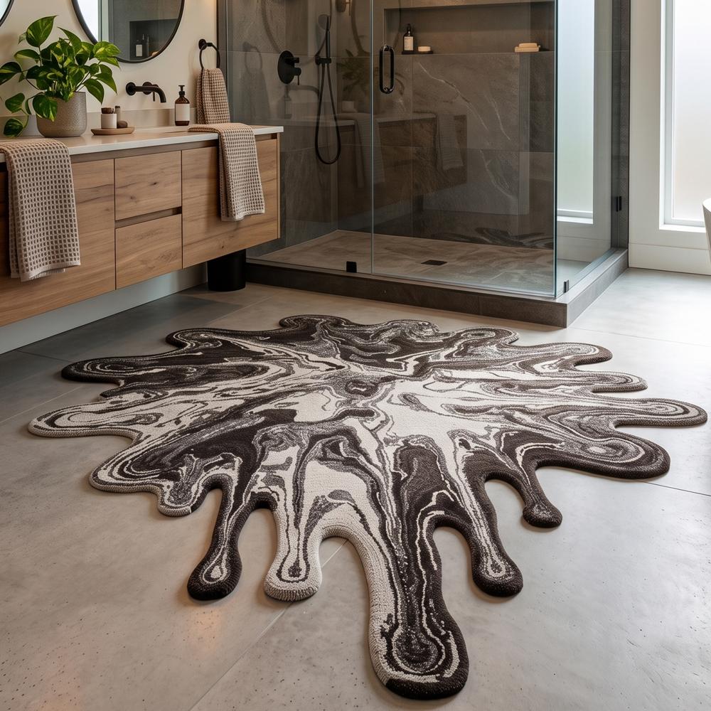 Black & Grey Melting Paint Splash Irregular Wool Rug