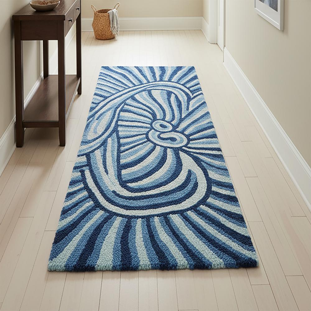 Blue Abstract Swirl Hand-Tufted Runner Rug