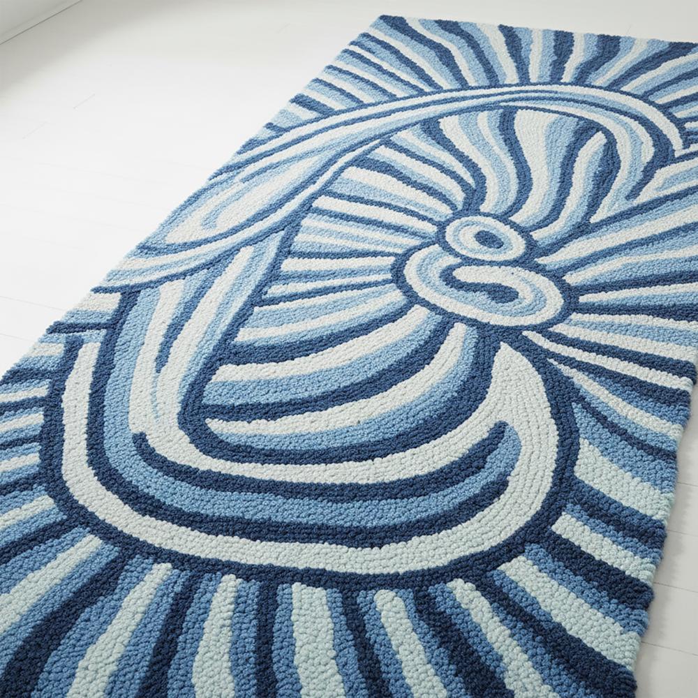 Blue Abstract Swirl Hand-Tufted Runner Rug