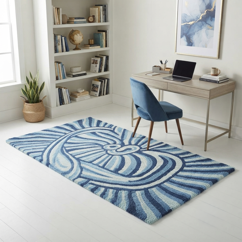 Blue Abstract Swirl Hand-Tufted Runner Rug