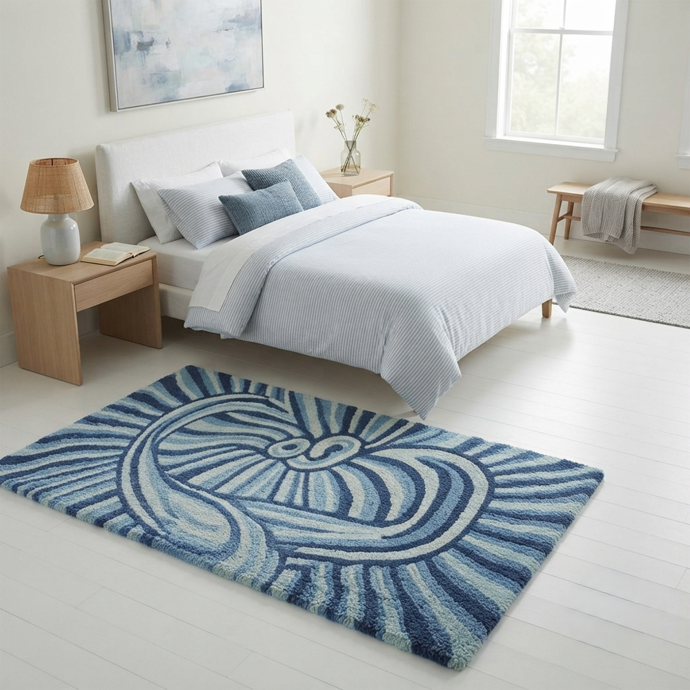 Blue Abstract Swirl Hand-Tufted Runner Rug