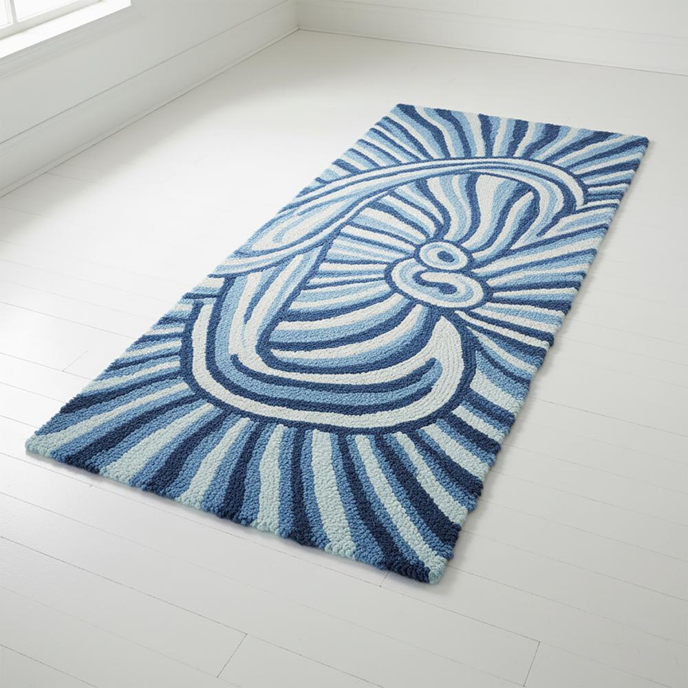 Blue Abstract Swirl Hand-Tufted Runner Rug