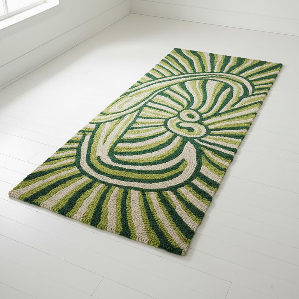 Green Abstract Swirl Hand-Tufted Runner Rug
