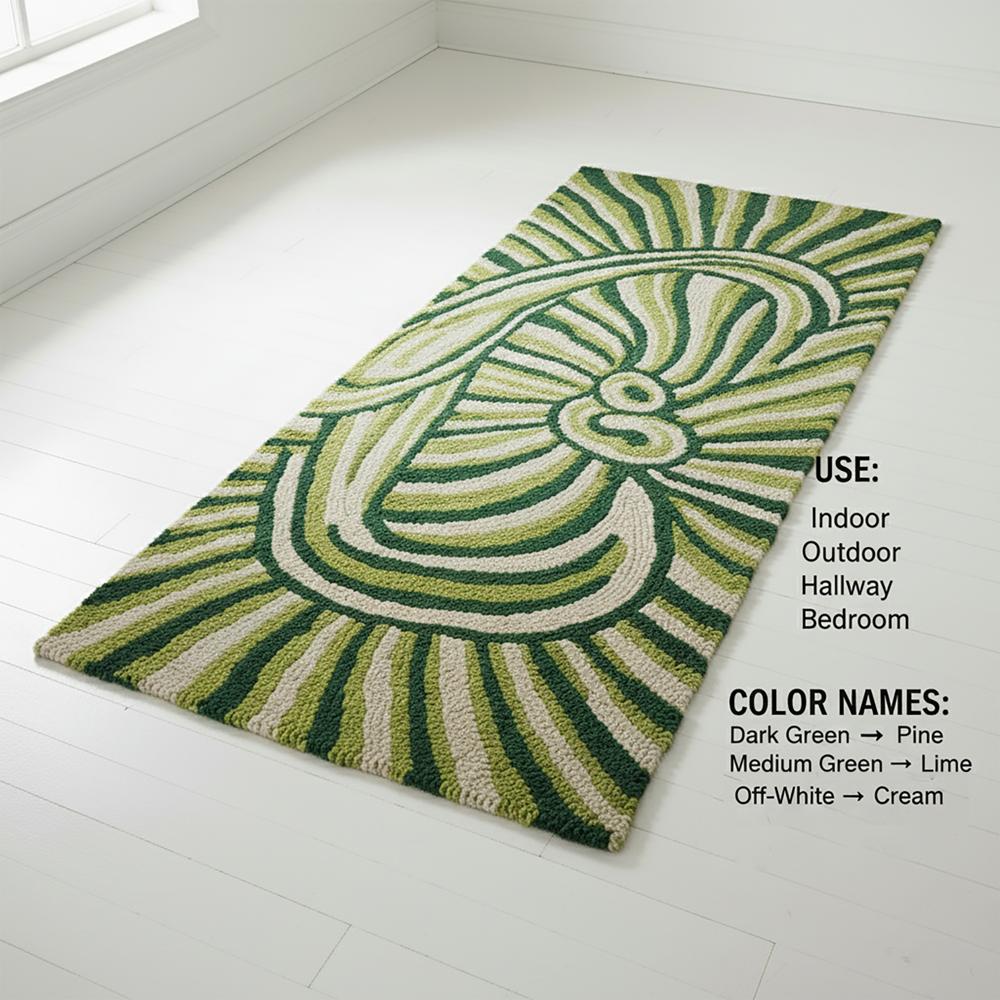 Green Abstract Swirl Hand-Tufted Runner Rug