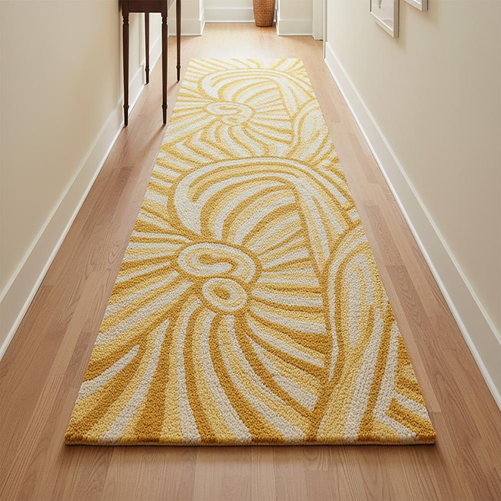Yellow Abstract Swirl Hand-Tufted Runner Rug