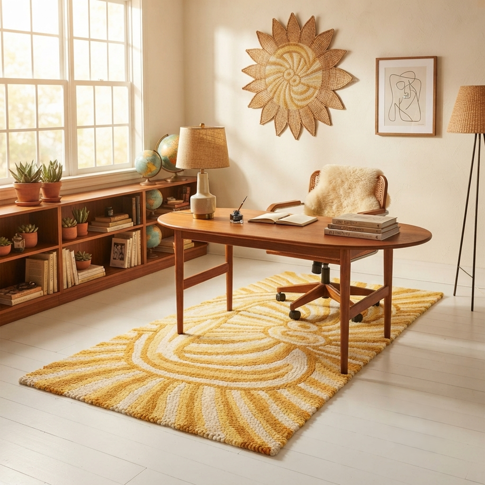 Yellow Abstract Swirl Hand-Tufted Runner Rug