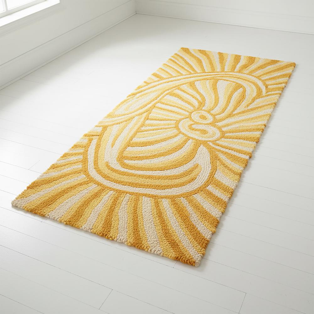 Yellow Abstract Swirl Hand-Tufted Runner Rug
