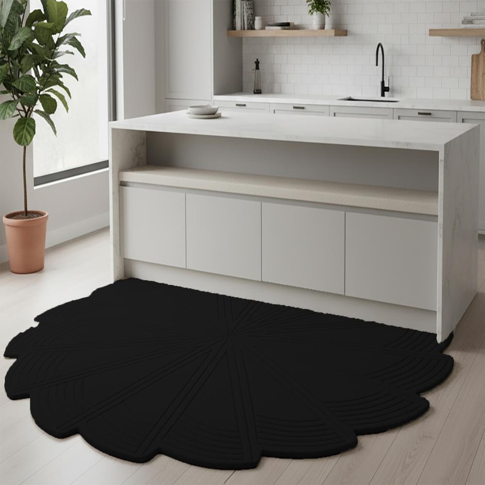 Black Geometric Pinwheel Spiral Round Hand-Tufted Wool Rug