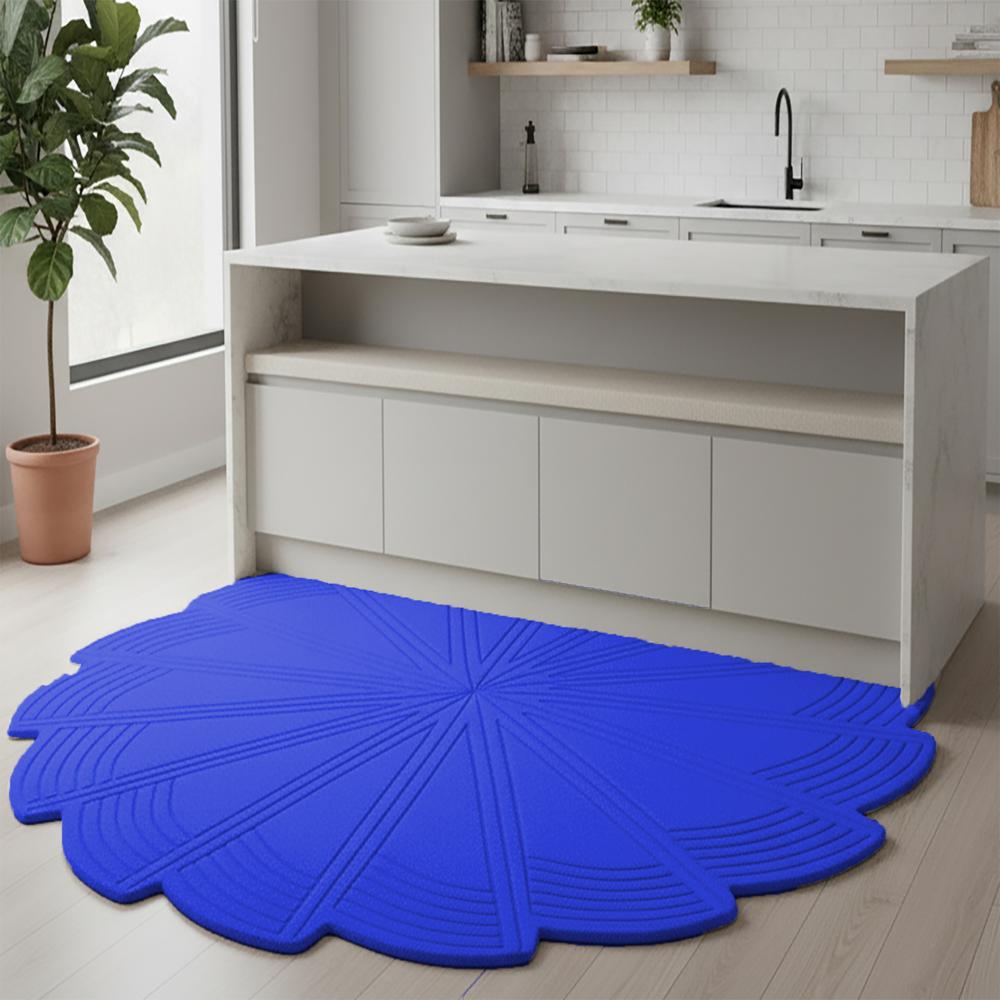 Blue Geometric Pinwheel Spiral Round Hand-Tufted Wool Rug