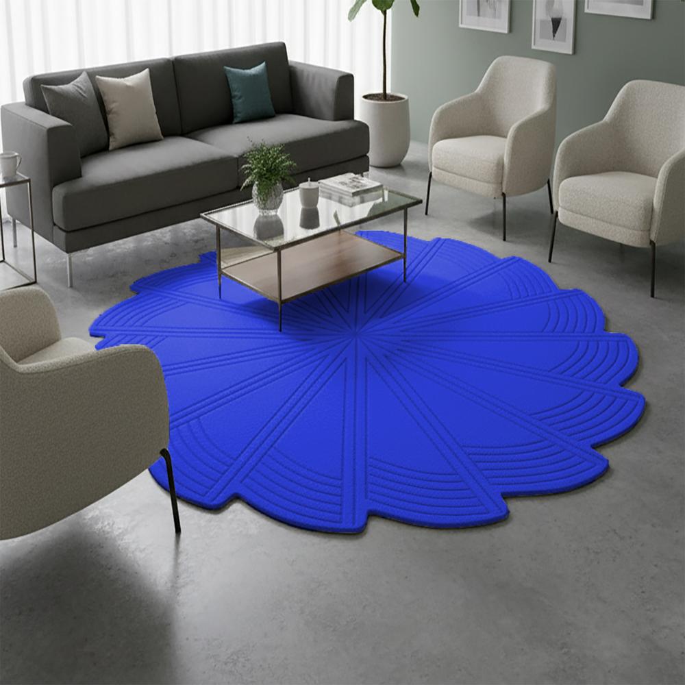 Blue Geometric Pinwheel Spiral Round Hand-Tufted Wool Rug