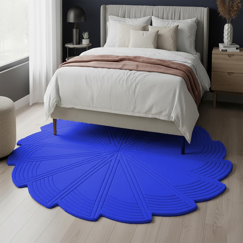 Blue Geometric Pinwheel Spiral Round Hand-Tufted Wool Rug