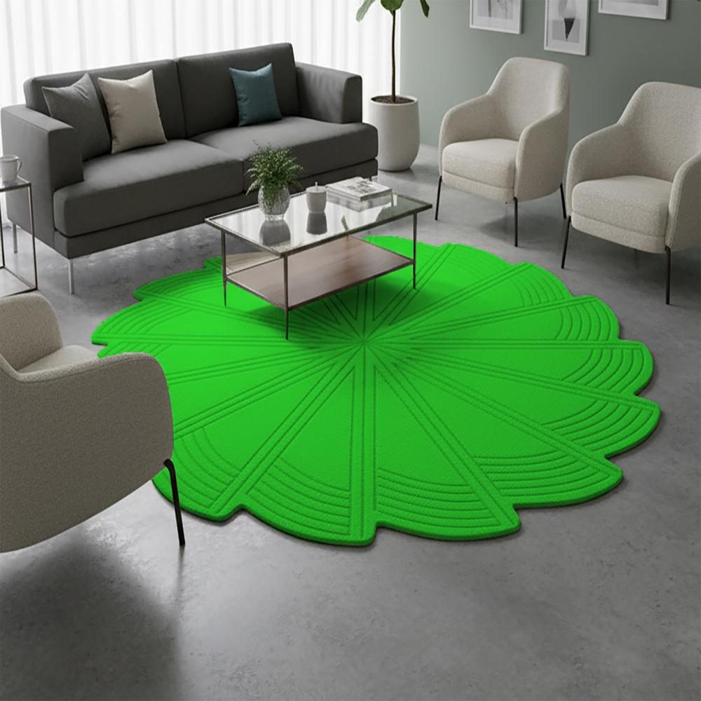 Green Geometric Pinwheel Spiral Round Hand-Tufted Wool Rug