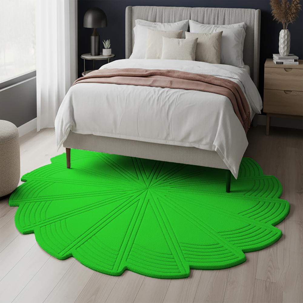 Green Geometric Pinwheel Spiral Round Hand-Tufted Wool Rug