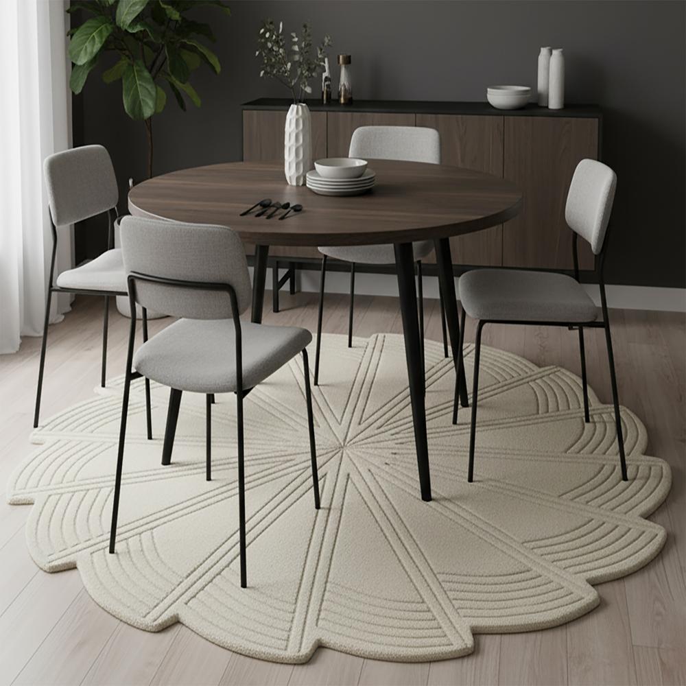 White Geometric Pinwheel Spiral Round Hand-Tufted Wool Rug