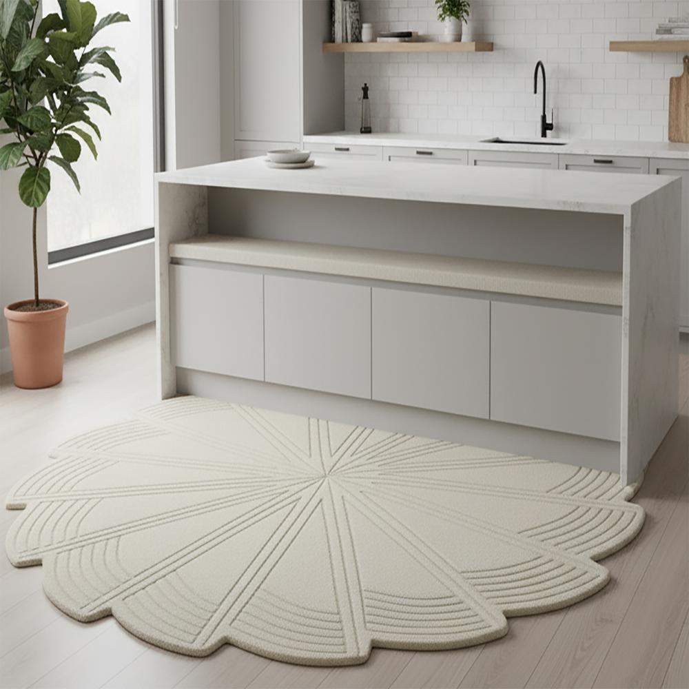 White Geometric Pinwheel Spiral Round Hand-Tufted Wool Rug