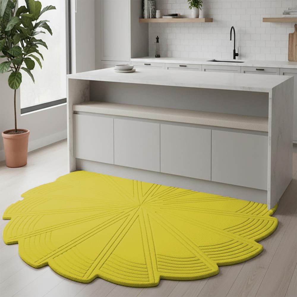 Yellow Geometric Pinwheel Spiral Round Hand-Tufted Wool Rug