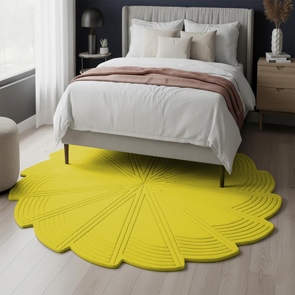 Yellow Geometric Pinwheel Spiral Round Hand-Tufted Wool Rug
