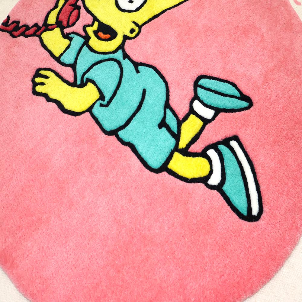 Pink Cartoon Character On The Phone Round Hand-Tufted Wool Rug