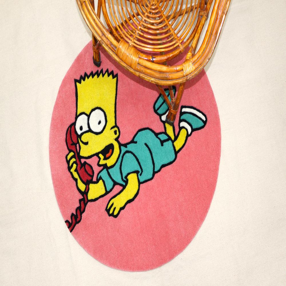 Pink Cartoon Character On The Phone Round Hand-Tufted Wool Rug