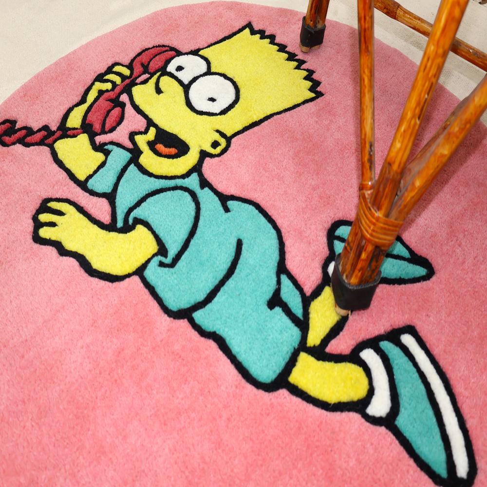 Pink Cartoon Character On The Phone Round Hand-Tufted Wool Rug