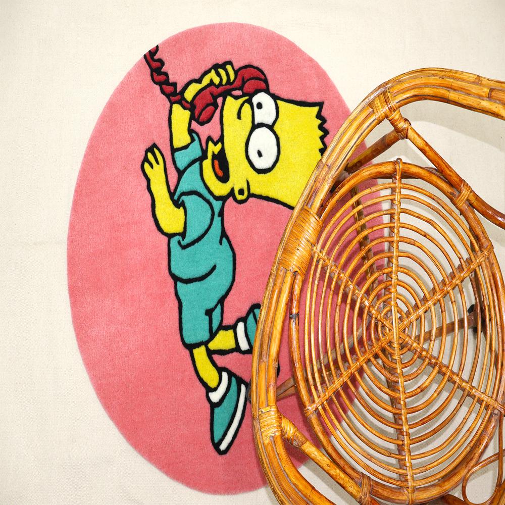 Pink Cartoon Character On The Phone Round Hand-Tufted Wool Rug