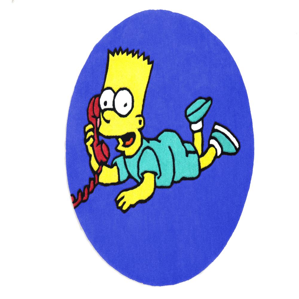Blue Cartoon Character On The Phone Round Hand-Tufted Wool Rug