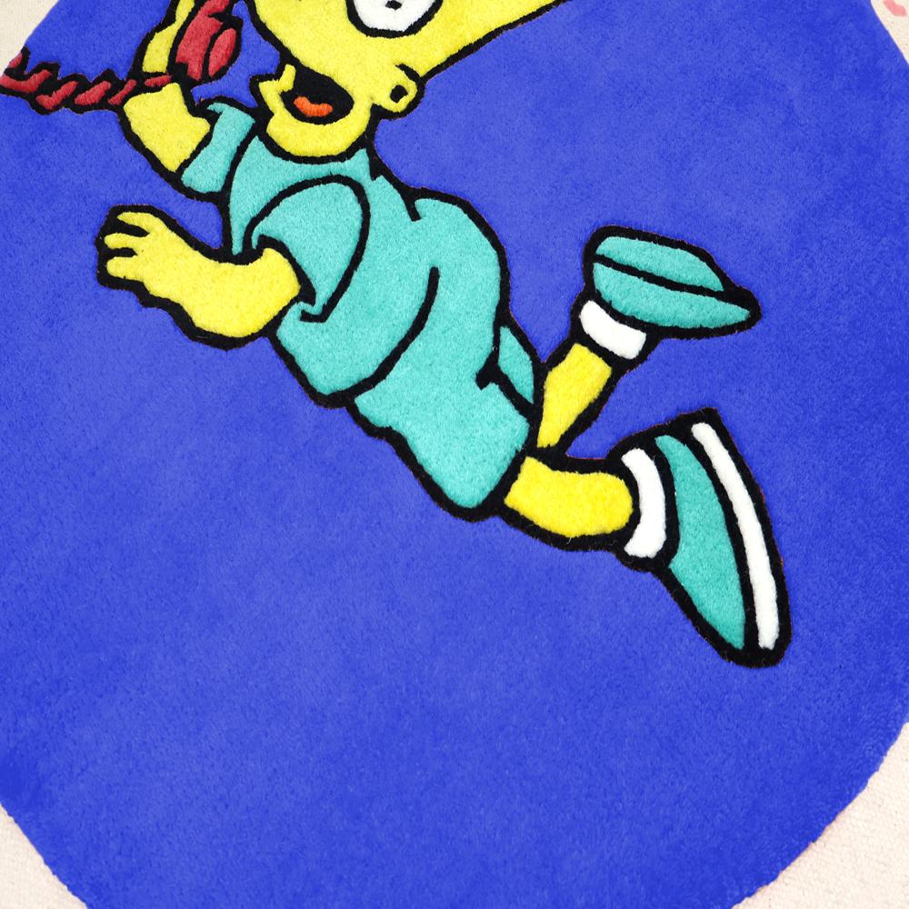 Blue Cartoon Character On The Phone Round Hand-Tufted Wool Rug