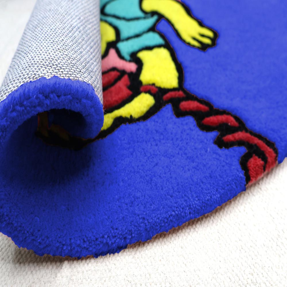 Blue Cartoon Character On The Phone Round Hand-Tufted Wool Rug