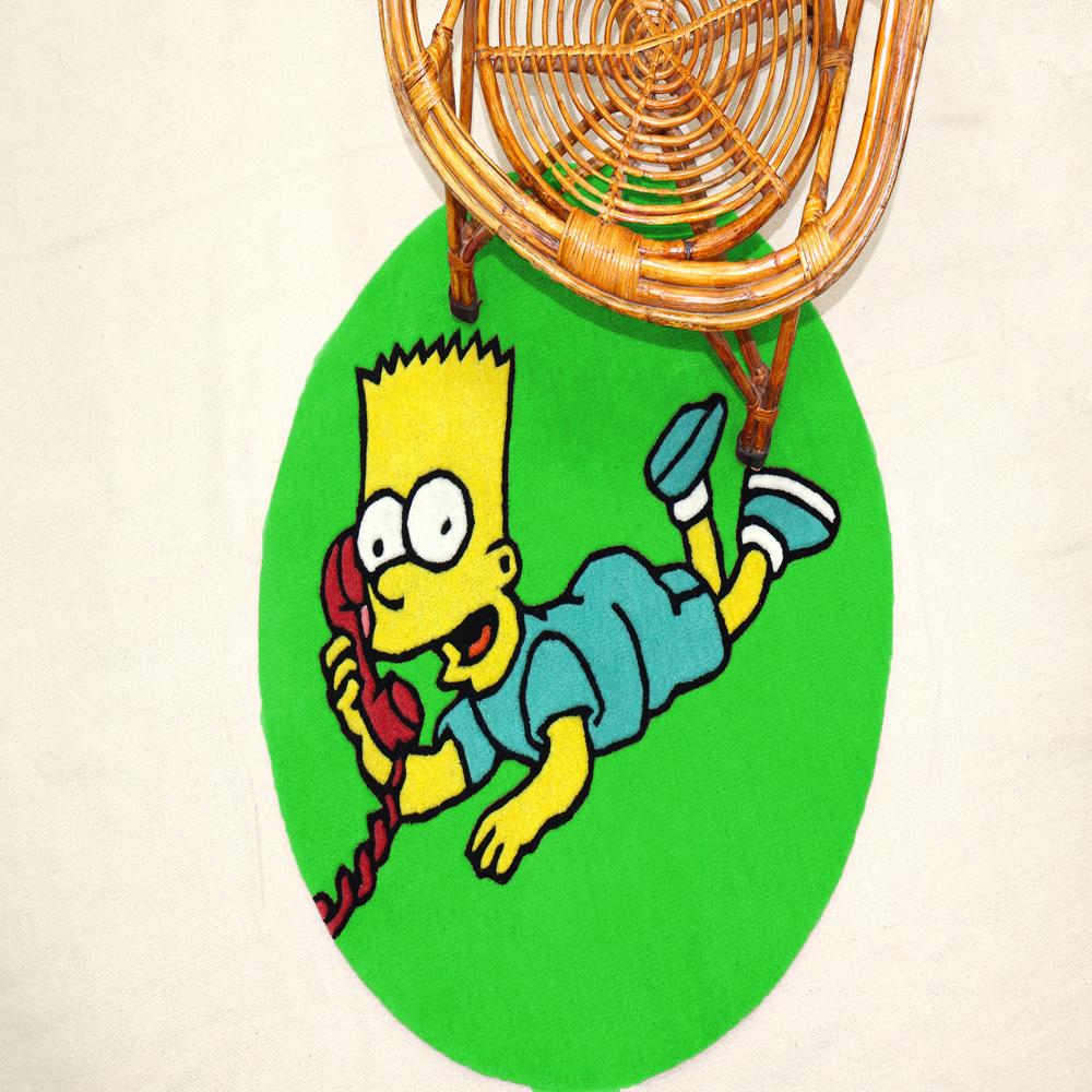 Green Cartoon Character On The Phone Round Hand-Tufted Wool Rug