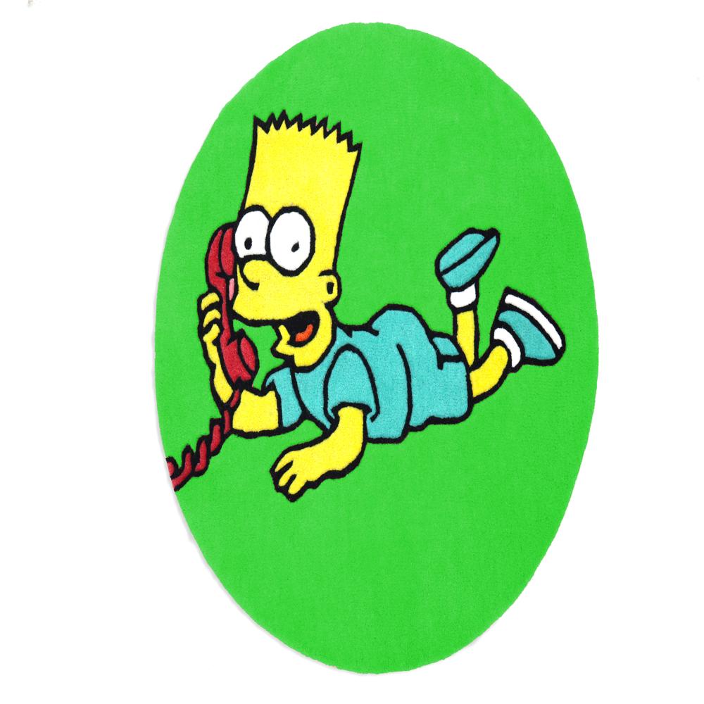 Green Cartoon Character On The Phone Round Hand-Tufted Wool Rug