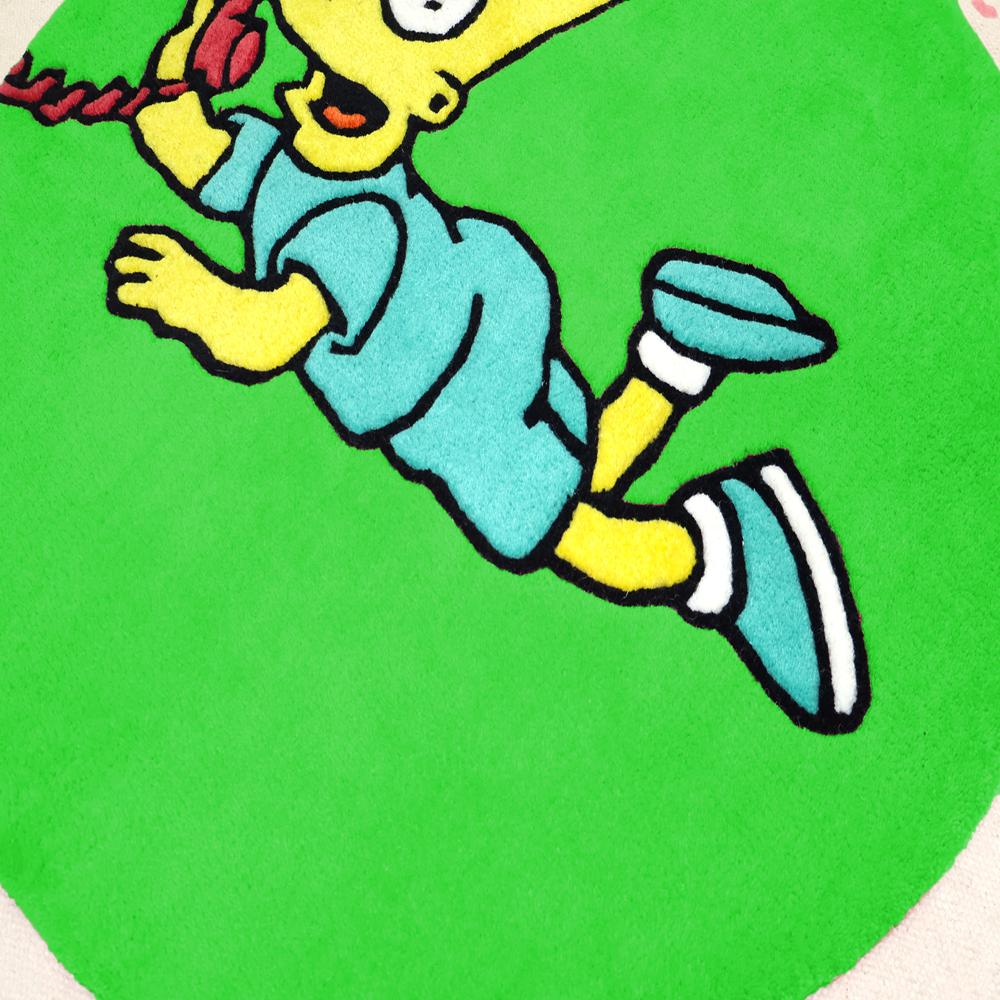 Green Cartoon Character On The Phone Round Hand-Tufted Wool Rug