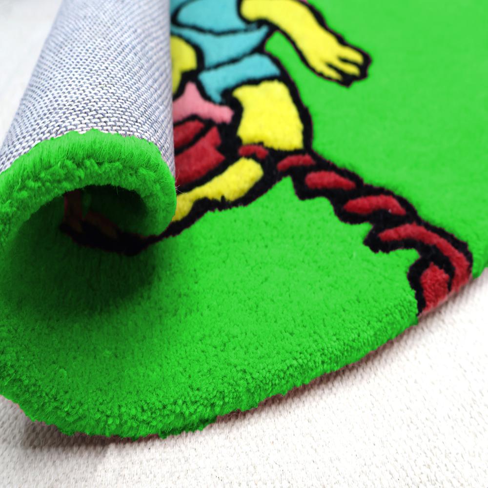 Green Cartoon Character On The Phone Round Hand-Tufted Wool Rug