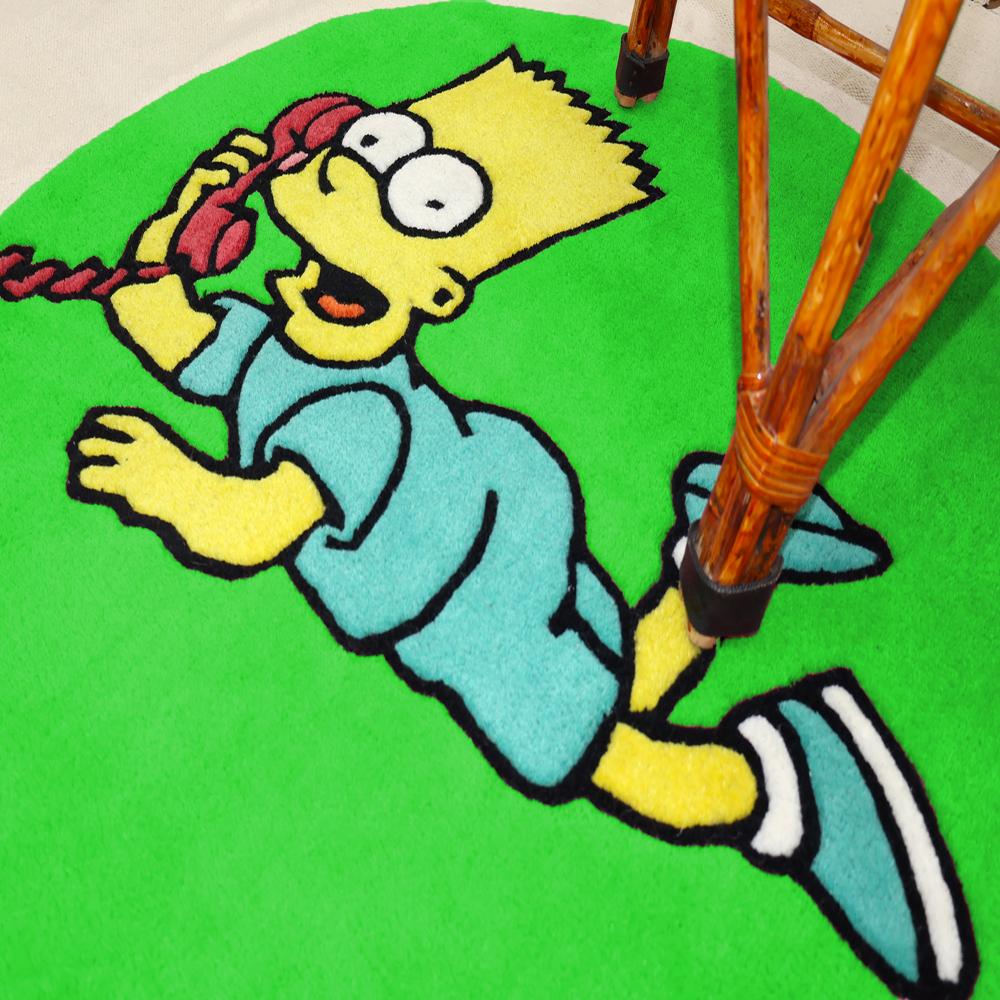 Green Cartoon Character On The Phone Round Hand-Tufted Wool Rug
