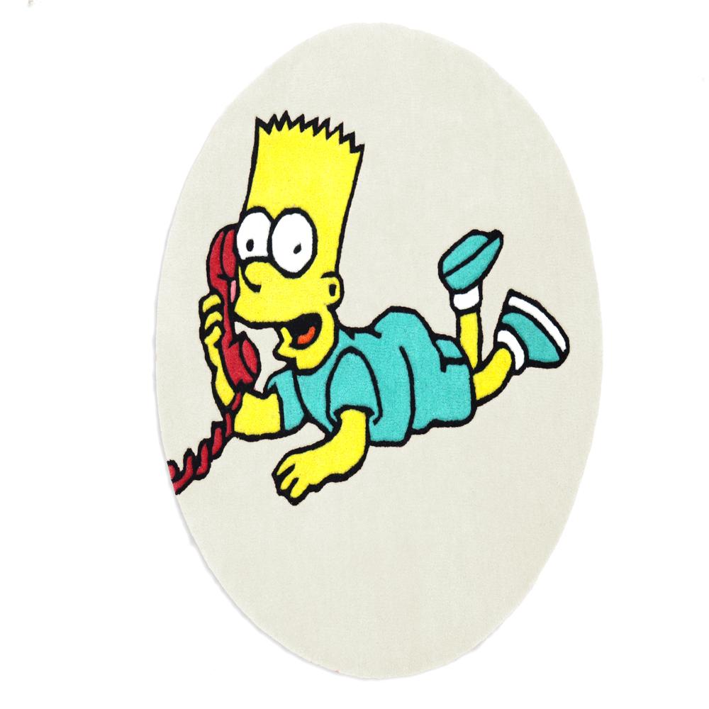 White Cartoon Character On The Phone Round Hand-Tufted Wool Rug