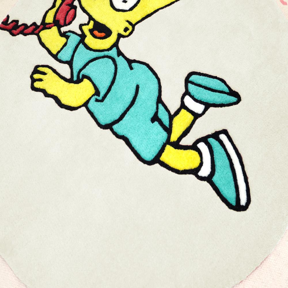 White Cartoon Character On The Phone Round Hand-Tufted Wool Rug