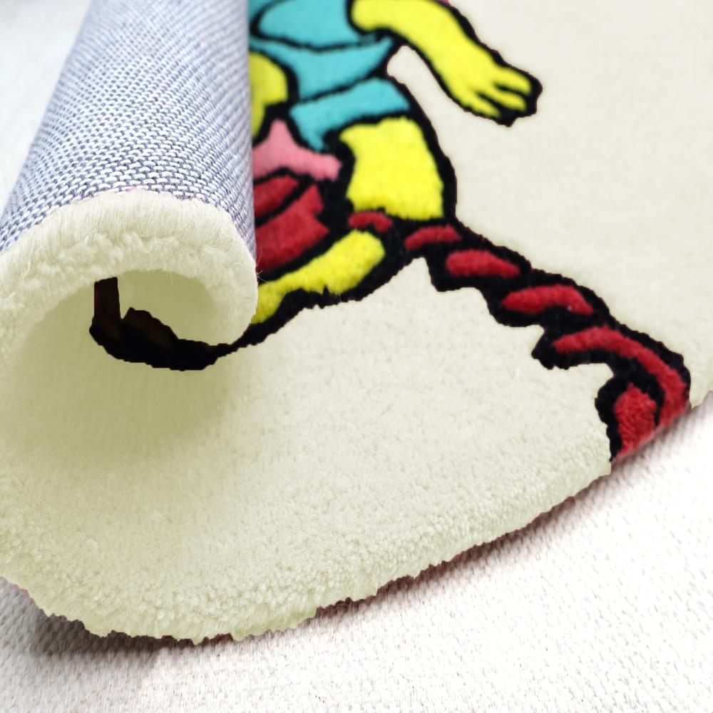 White Cartoon Character On The Phone Round Hand-Tufted Wool Rug