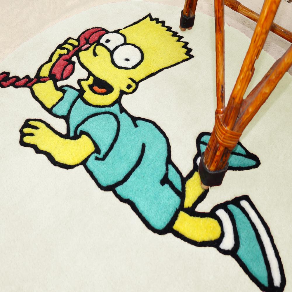 White Cartoon Character On The Phone Round Hand-Tufted Wool Rug