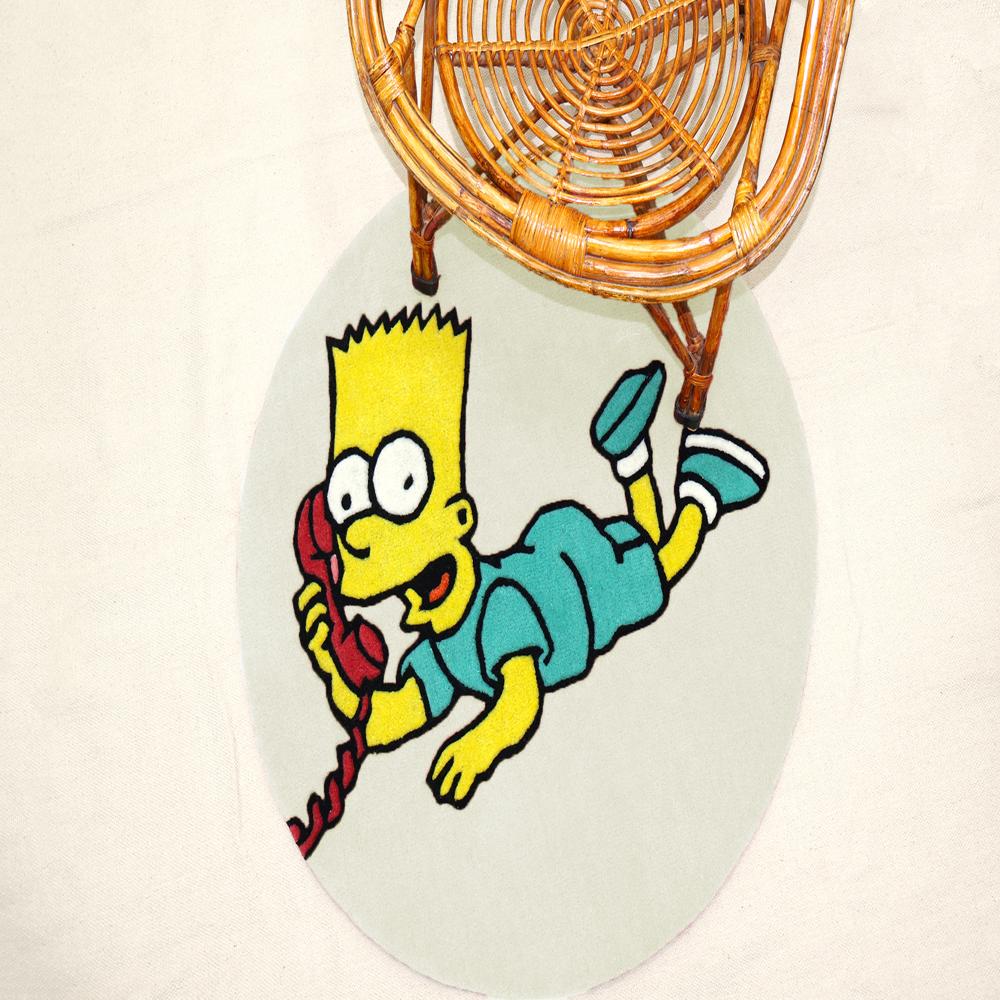 White Cartoon Character On The Phone Round Hand-Tufted Wool Rug