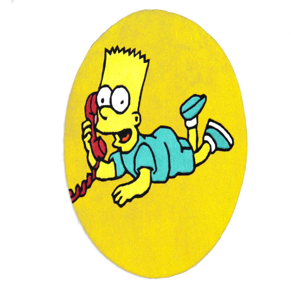 Yellow Cartoon Character On The Phone Round Hand-Tufted Wool Rug