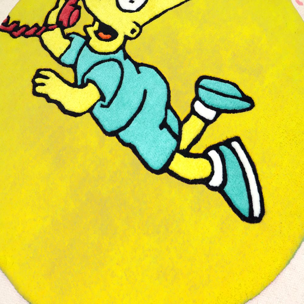 Yellow Cartoon Character On The Phone Round Hand-Tufted Wool Rug