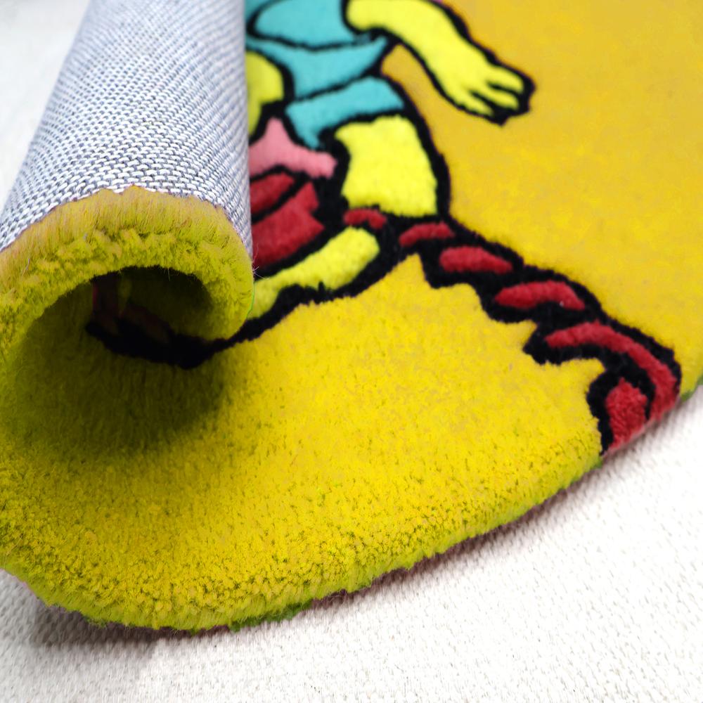 Yellow Cartoon Character On The Phone Round Hand-Tufted Wool Rug