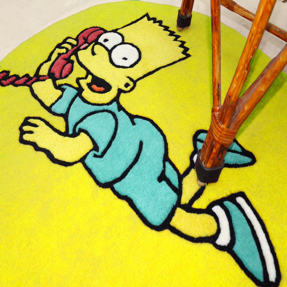 Yellow Cartoon Character On The Phone Round Hand-Tufted Wool Rug